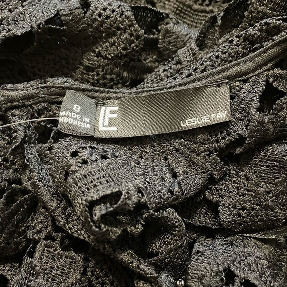 Leslie Fay Black Lace Dress Floral Sheath Round Neck Midi with Pink Slip-Size 8 - Picture 9 of 14